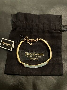 Juicy Couture Gold Bracelet with Light Blue Crystal Bar